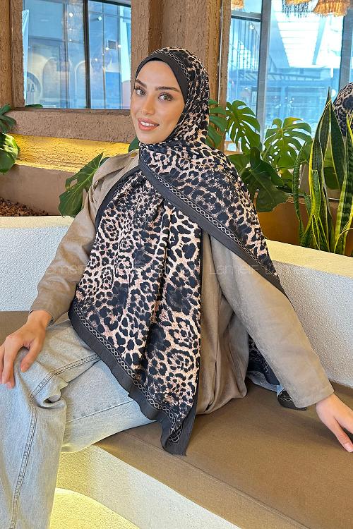 Lamelif Leopar Desen Bambu Şal Antrasit