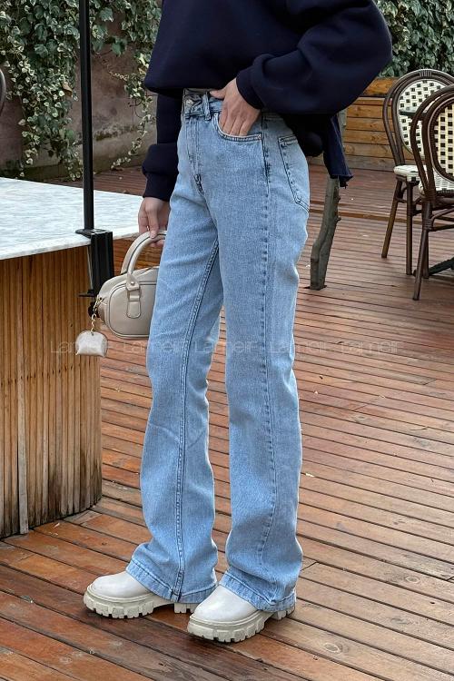 Ice Blue Cotton Denim Elastan High Waist Denim Pants