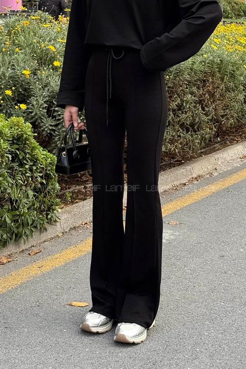 Lamelif Modal Çımalı Pantolon Siyah