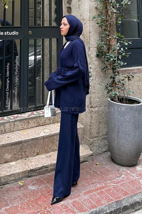 Lamelif Üçlü Triko Takım Lacivert