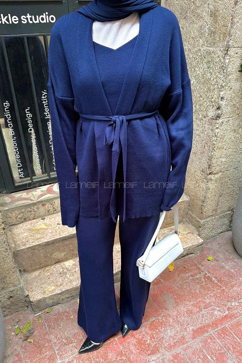 Lamelif Üçlü Triko Takım Lacivert