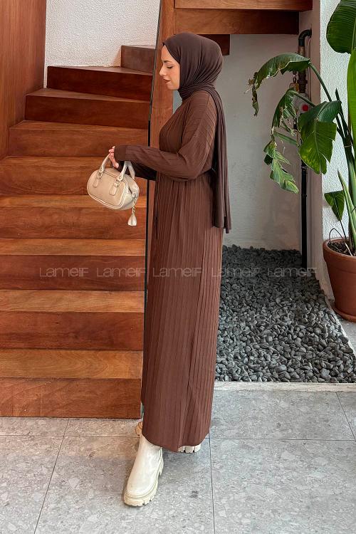 Bitter Brown Crew Neck Knitwear Dresess