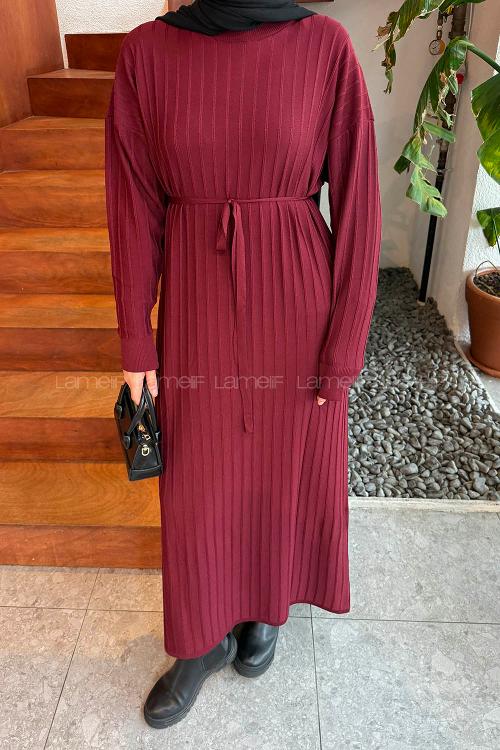 Claret Red Crew Neck Knitwear Dresess