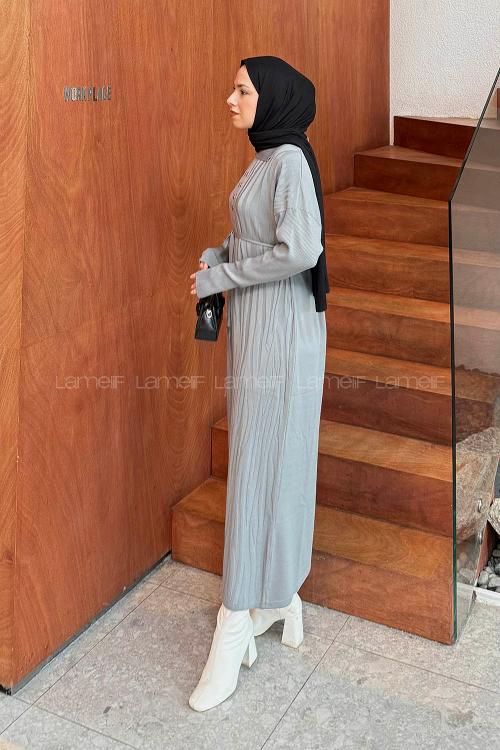 Gray Shirt Collar Cotton Fabric Dresess