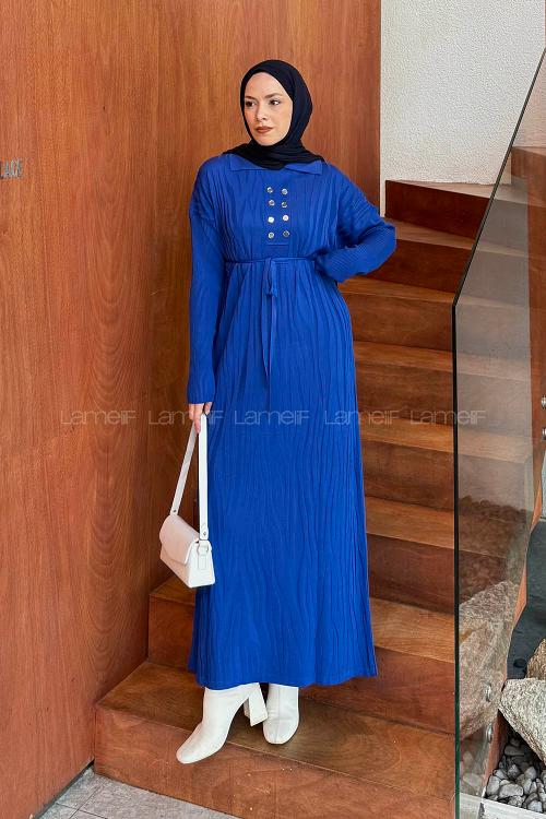 Saxe Shirt Collar Cotton Fabric Dresess