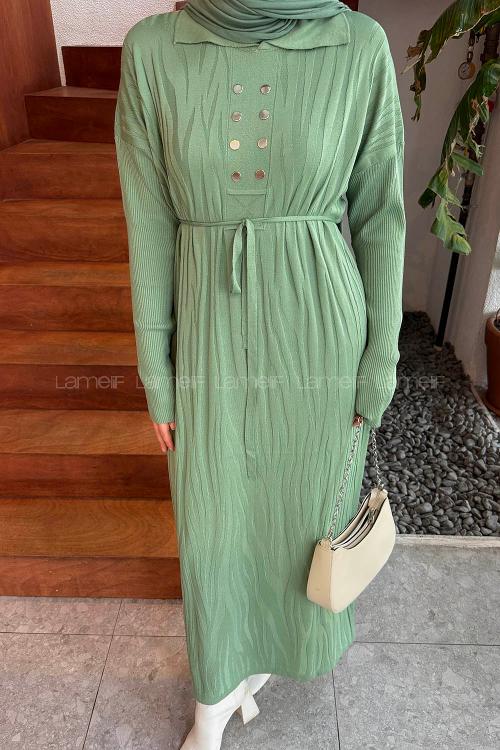 Green Shirt Collar Cotton Fabric Dresess