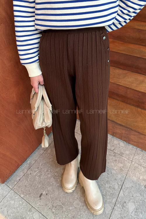 Bitter Brown Acrylic Knitwear Elastic Waist Pants