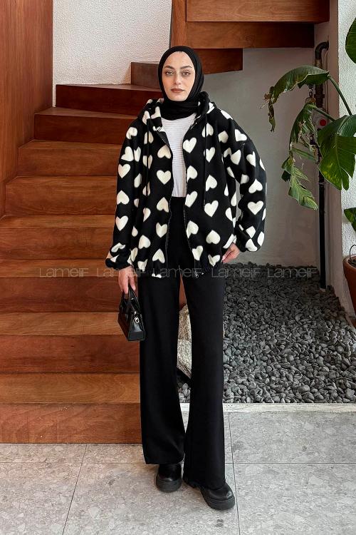 Lamelif Kapli Polar Sweatshirt Siyah