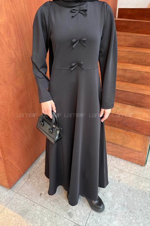 Lamelif Kurdela Detaylı Scuba Elbise Siyah