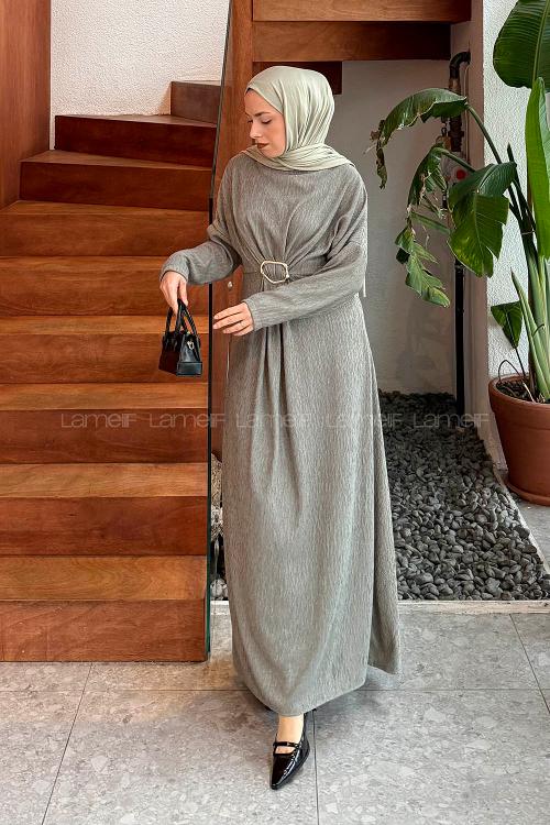 Khaki Neckband Cotton Dresess