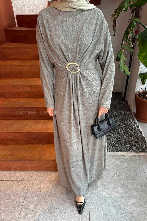 Khaki Neckband Cotton Dresess