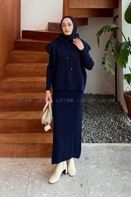 Lamelif Yelek-Jile İkili Triko Takım Lacivert