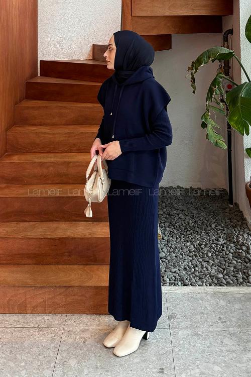 Lamelif Yelek-Jile İkili Triko Takım Lacivert