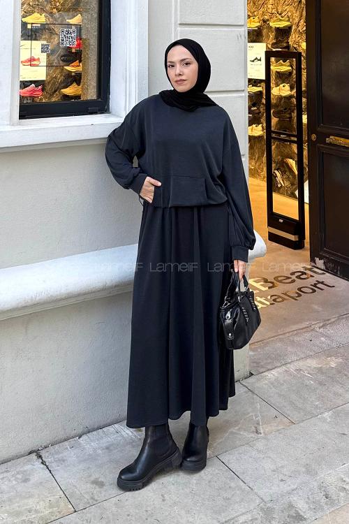 Lamelif Kanguru Cep Etekli İkili Takım Antrasit