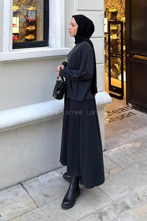 Lamelif Kanguru Cep Etekli İkili Takım Antrasit