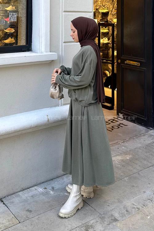 Lamelif Kanguru Cep Etekli İkili Takım Haki