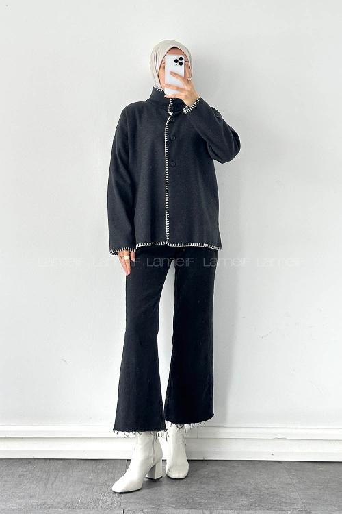 Lamelif Dikiş Detaylı Panço Antrasit