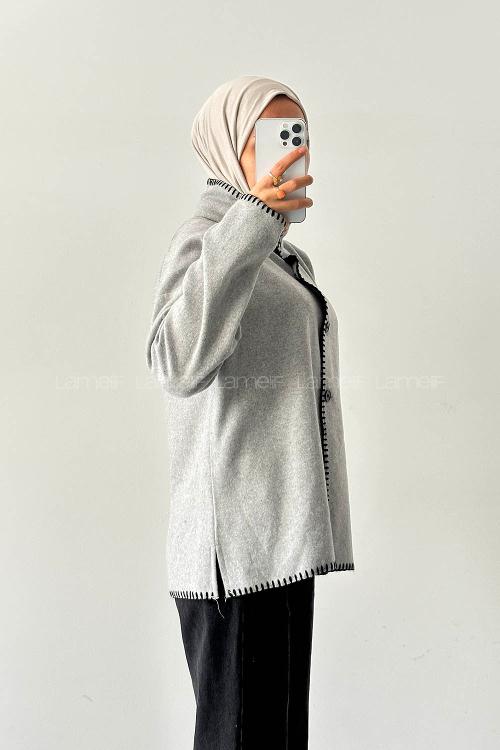Lamelif Dikiş Detaylı Panço Gri