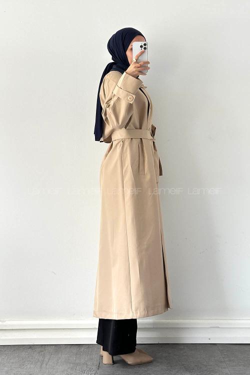 Brown With Milk Long Arm Belted Poplin Fabric Trench Coat