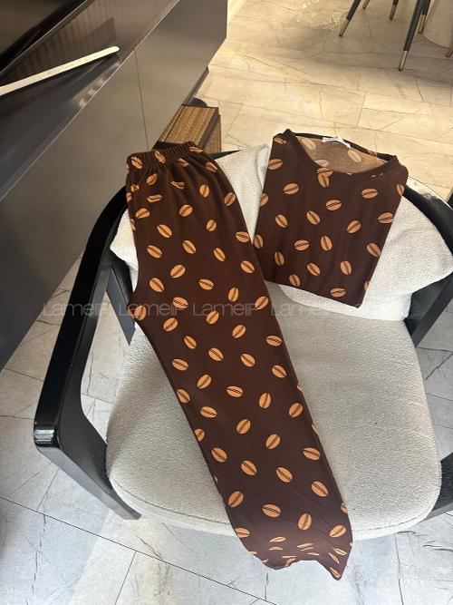 Lamelif Kahve Çekirdeği Detaylı Pijama Takımı