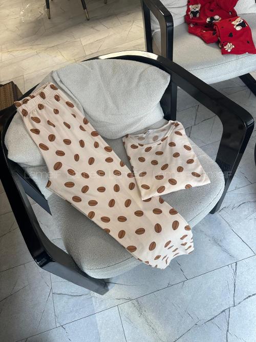 Lamelif Kahve Çekirdeği Detaylı Pijama Takımı