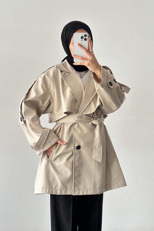 Lamelif Omuz Apoletli Trençkot Taş Rengi