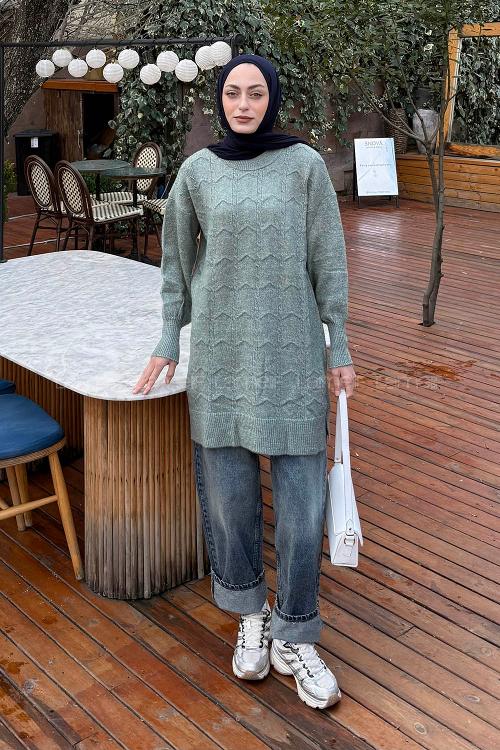 Plum Green Turtle Neck Long Arm Jumper