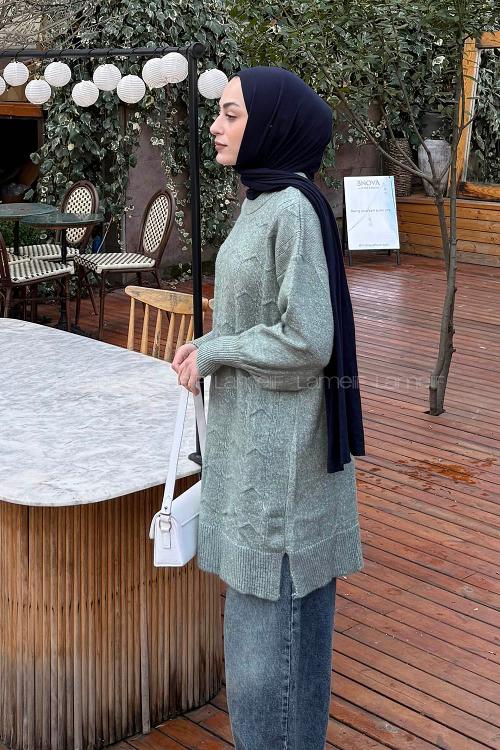 Plum Green Turtle Neck Long Arm Jumper