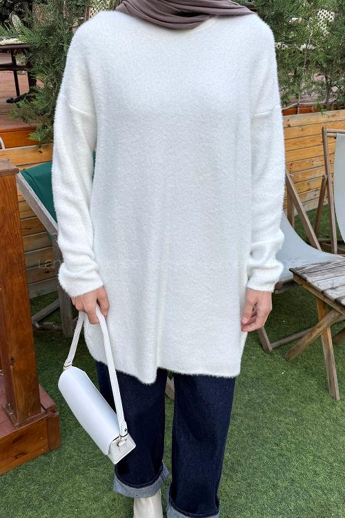 Lamelif Sakal Kumaş Kazak Beyaz