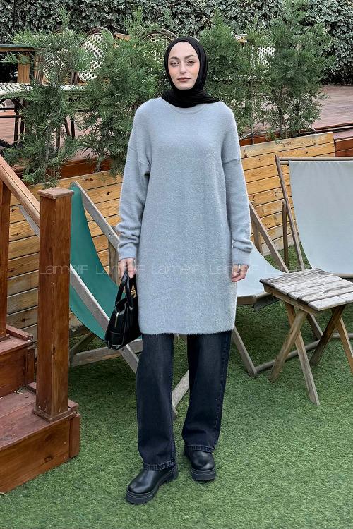 Lamelif Sakal Kumaş Kazak Gri