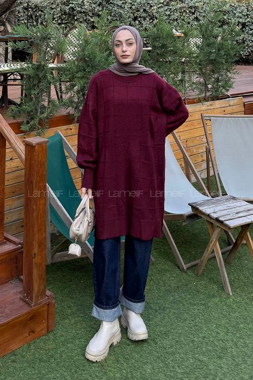 Lamelif Yumoş Triko Kazak Bordo