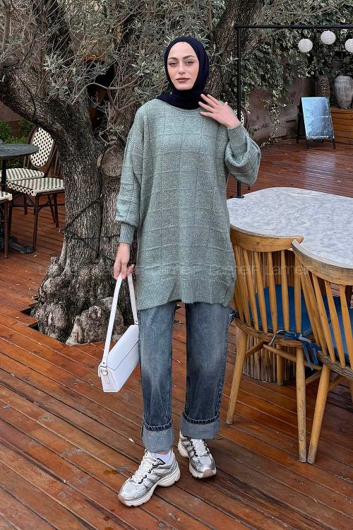Plum Green Crew Neck Long Arm Jumper