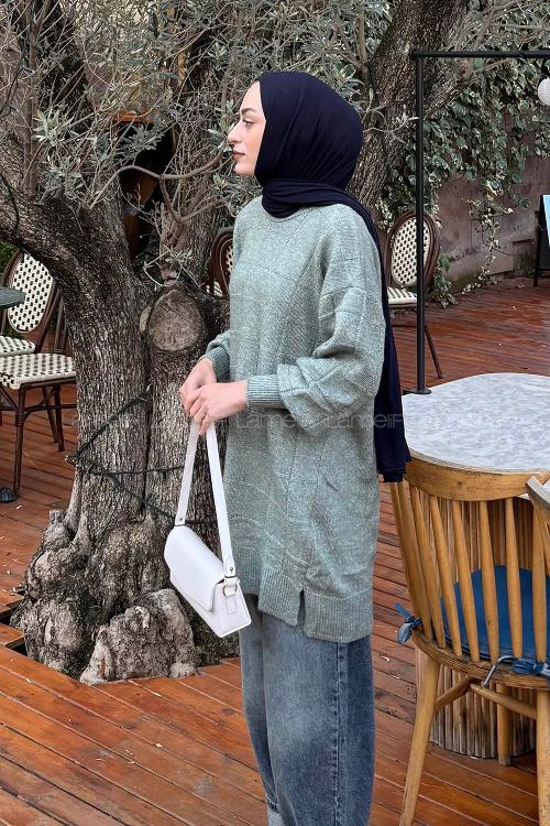 Plum Green Crew Neck Long Arm Jumper