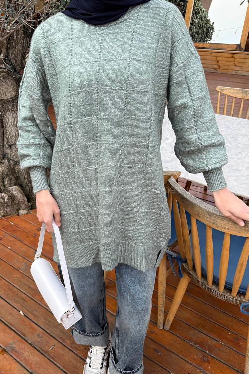 Plum Green Crew Neck Long Arm Jumper