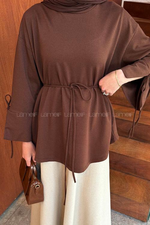 Lamelif Kol Biyeli Sweat Kahverengi