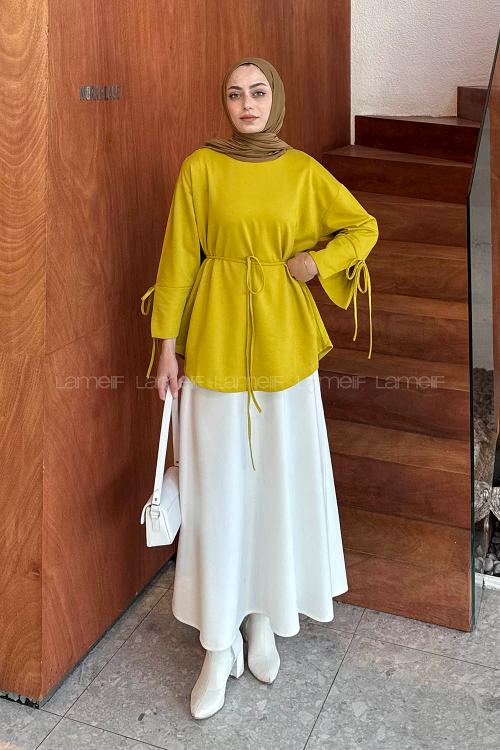 Lamelif Kol Biyeli Sweat Yağ Yeşili