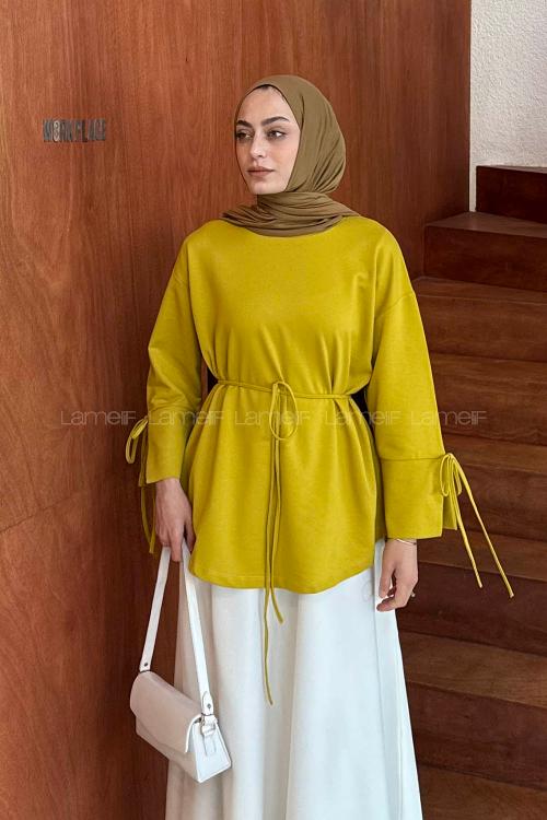 Lamelif Kol Biyeli Sweat Yağ Yeşili