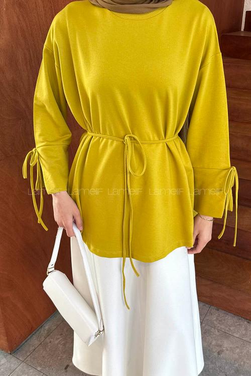 Lamelif Kol Biyeli Sweat Yağ Yeşili