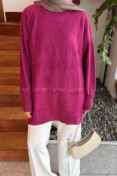 Lamelif Nakışlı Kazak Fuşya