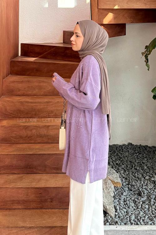 Lamelif Nakışlı Kazak Lila