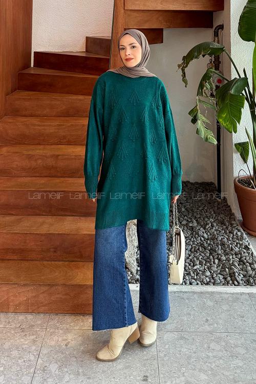 Lamelif Nakışlı Kazak Zümrüt