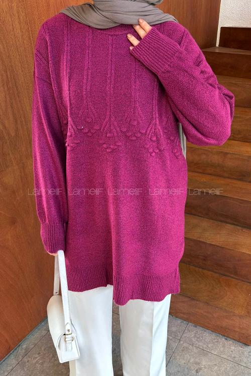 Lamelif Triko Tesettür Kazak Fuşya