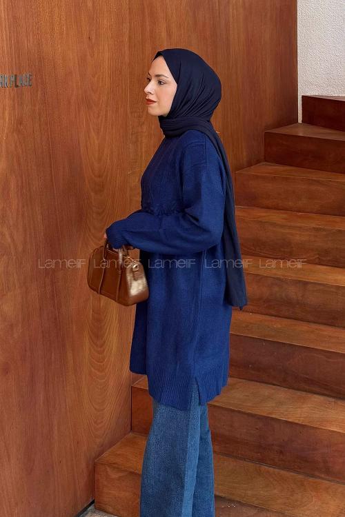 Lamelif Triko Tesettür Kazak Saks Mavisi