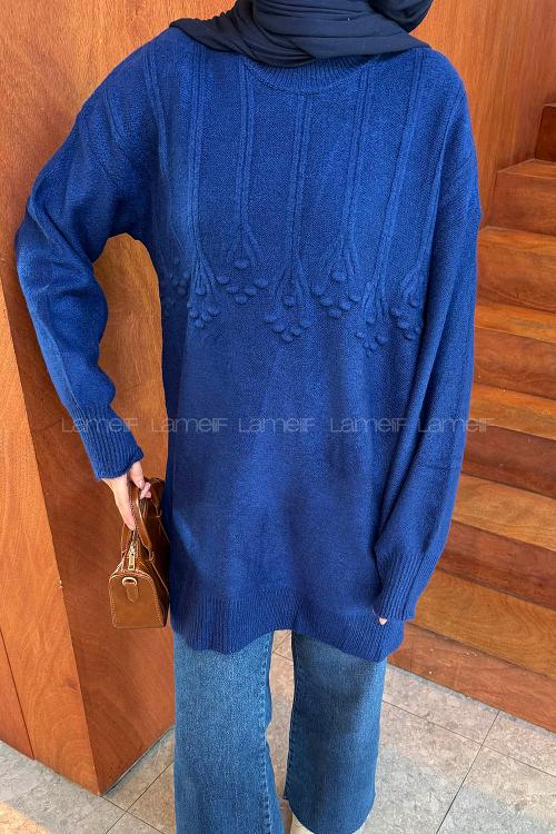 Lamelif Triko Tesettür Kazak Saks Mavisi