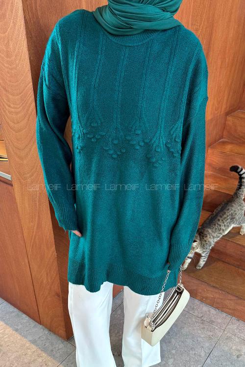 Lamelif Triko Tesettür Kazak Zümrüt