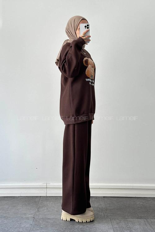 Bitter Brown Crew Neck Long Arm Cotton Lycra Regular Trousers Comfortable Suit