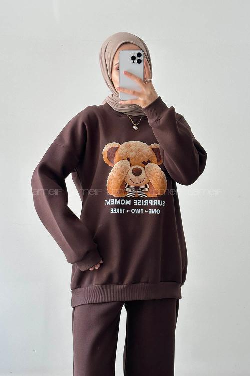 Bitter Brown Crew Neck Long Arm Cotton Lycra Regular Trousers Comfortable Suit