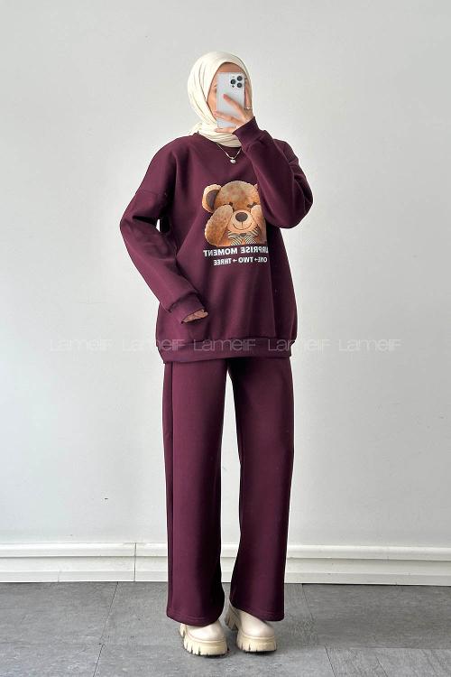 Plum Crew Neck Long Arm Cotton Lycra Regular Trousers Comfortable Suit