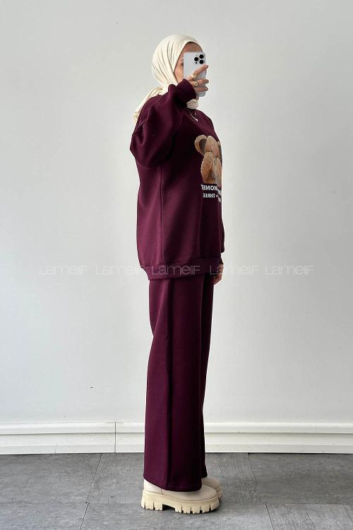 Plum Crew Neck Long Arm Cotton Lycra Regular Trousers Comfortable Suit