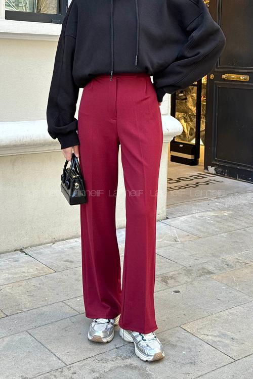 Claret Red Crepe Fabric High Waist Comfortable Pants